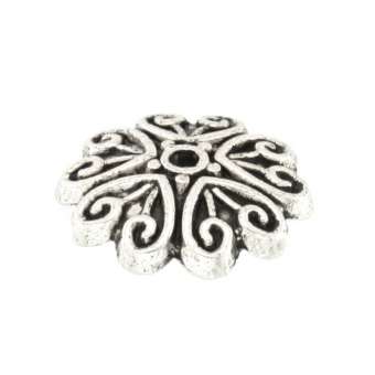 Perlenkappe mit Ornamenten, rund, 11mm, verschiedene Farben 