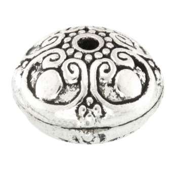 Metalperle mit Ornamenten, oval, 15X10mm, verschiedene Farben 