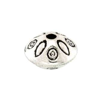 Metallperle mit Ornament, 6X9mm, oval, verschiedene Farben 