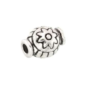Metallperle mit Ornament, 9X6mm, oval, verschiedene Farben 