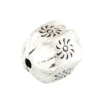 Metallperle mit Ornament, 10X8mm, oval, verschiedene Farben 