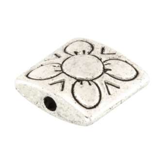Metallperle mit Ornament, 11X11mm, rechteckig, verschiedene Farben 