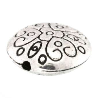 Metallperle mit Ornament, 18X8mm, rund, verschiedene Farben 