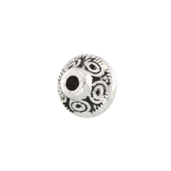 Metallperle mit Ornament, 6X6mm, rund, verschiedene Farben 