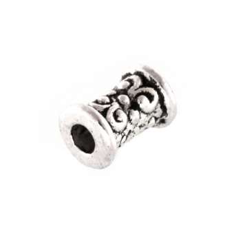 Metallperle mit Ornament, 8X5mm, Zylinder, verschiedene Farben 