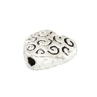 Metallperle mit Ornament, 9X8mm, Herz, verschiedene Farben 