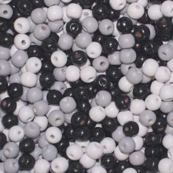 Holzperlen Mix (25 Gramm, ca. 70 Stück), ca. 10 mm, schwarz, grau, weiß schwarz, grau, weiß