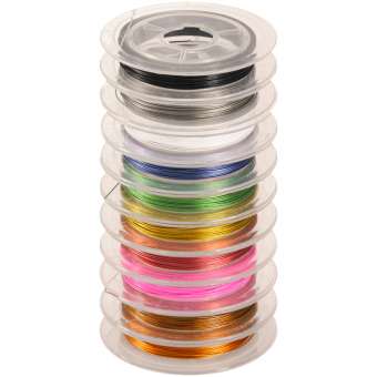 Schmuckdraht mit Nylonummantelung, 10 versch. Farben á 5 Meter, 0,38mm breit 