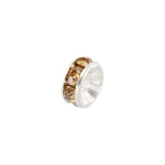 Spacer mit Strass, 6mm, rund, braun-beige (silberfarben) braun-beige (silberfarben)
