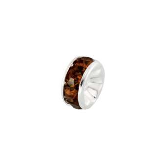 Spacer mit Strass, 6mm, rund, dunkelbraun (silberfarben) dunkelbraun (silberfarben)