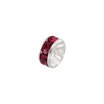 Spacer mit Strass, 6mm, rund, dunkelrot (silberfarben) dunkelrot (silberfarben)