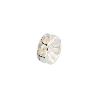 Spacer mit Strass, 6mm, rund, transparent aurore boreale (silberfarben) transparent aurore boreale (silberfarben)