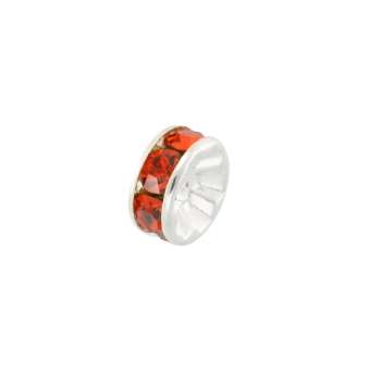 Spacer mit Strass, 6mm, rund, orange (silberfarben) orange (silberfarben)