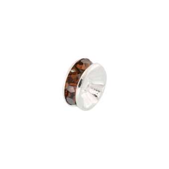 Spacer mit Strass, 6mm, rund, hellbraun (silberfarben) hellbraun (silberfarben)