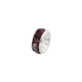 Spacer mit Strass, 6mm, rund, dunkelviolet (silberfarben) dunkellila (silberfarben)