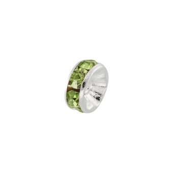 Spacer mit Strass, 6mm, rund, khaki-grün (silberfarben) khaki-grün (silberfarben)