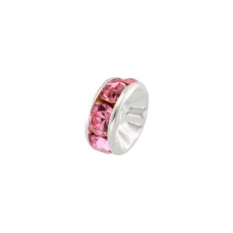 Spacer mit Strass, 6mm, rund, rosa (silberfarben) rosa (silberfarben)