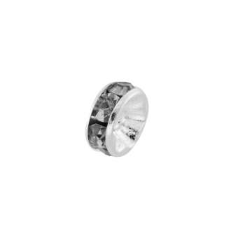 Spacer mit Strass, 6mm, rund, grau (silberfarben) grau (silberfarben)