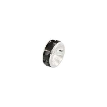 Spacer mit Strass, 4mm, rund, schwarz (silberfarben) 