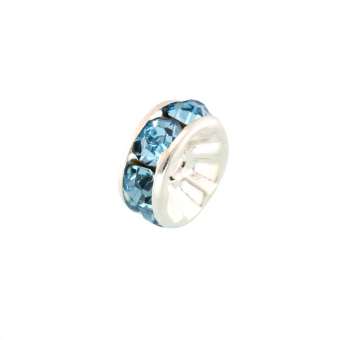 Spacer mit Strass, 8mm, rund, hellblau (silberfarben) hellblau (silberfarben)