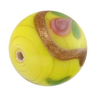 Keramikperle, 14mm, rund, zitronengelb 