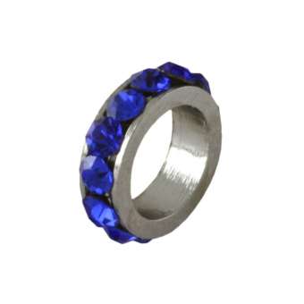 Spacer mit Strass, 9X2,5mm, rund, blau (silberfarben) blau (silberfarben)