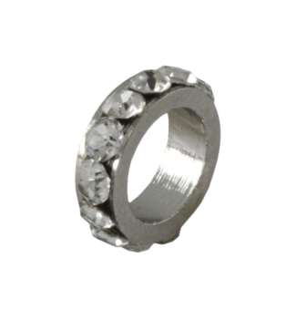 Spacer mit Strass, 8X2,5mm, rund, transparent (silberfarben) transparent (silberfarben)
