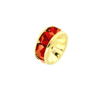 Spacer mit Strass, 8mm, rund, orange orange (hellgoldfarben)