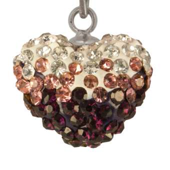 Herzanhänger mit Strass, Glas, 15mm, dunkellila 
