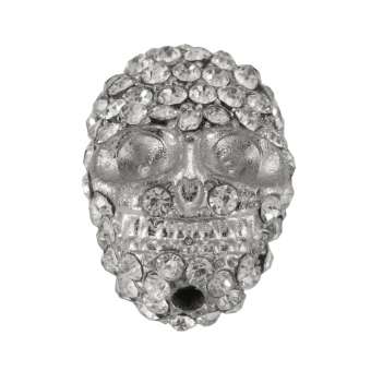 Totenkopf mit Strass, 18X12mm, Metall, silberfarben silberfarben