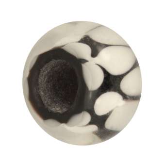 Großlochperle mit Fantasiemuster, 14mm, schwarz-weiß 