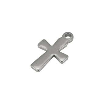 Edelstahlanhänger 'Kreuz', 12mm, silberfarben 