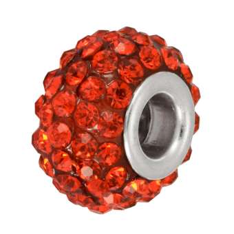 Großlochperle mit 90 Strass-Steinen, 15mm, rot rot