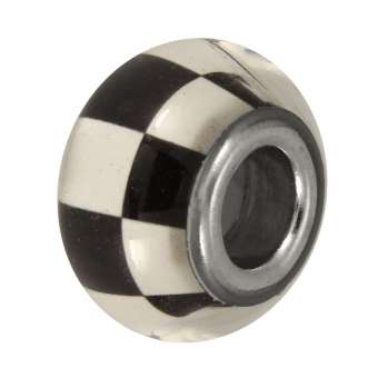 Großlochperle mit Schachbrettdesign, 14mm, schwarz schwarz-weiß Schachbrett