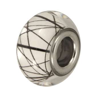 Großlochperle mit Streifen, 14mm, weiß weiß Streifen