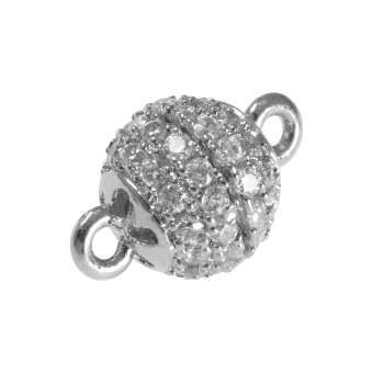 Juwelier Kugelverschluss mit Strass, 8mm, Metall, silberfarben 8mm silberfarben