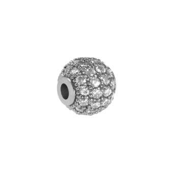 Juwelierperle, 6mm, rund, transparent/ silberfarben 6mm silberfarben
