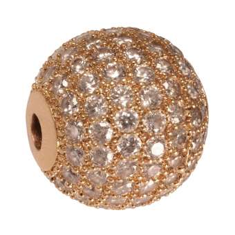 Juwelierperle, 12mm, rund, transparent/ roségoldfarben 12mm roségoldfarben