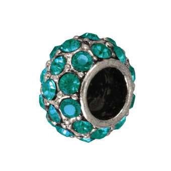 Großlochperle mit 32 Strass-Steinen, 12mm, safirtürkis / silberfarben safirtürkis / silberfarben