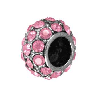 Großlochperle mit 32 Strass-Steinen, 12mm, rosa / silberfarben rosa / silberfarben