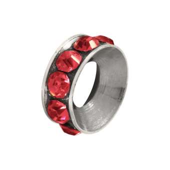 Spacer mit Strass, 10mm, rund, rot (silberfarben) rot (silberfarben)