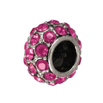 Großlochperle mit 32 Strass-Steinen, 12mm, pink / silberfarben pink / silberfarben
