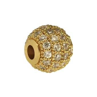 Juwelierperle, 8mm, rund, transparent/ goldfarben 8mm goldfarben