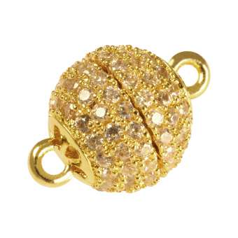 Juwelier-Kugelverschluss mit Strass, 10mm, Metall, goldfarben 10mm goldfarben