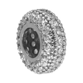 Juwelier-Großlochperle, 12X5mm, rund, transparent/ silberfarben 12mm Großlochperle silberfarben