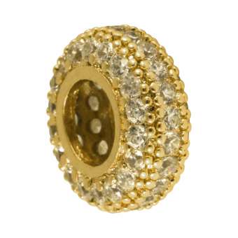 Juwelier-Großlochperle, 12X5mm, rund, transparent/ goldfarben 12mm Großlochperle goldfarben