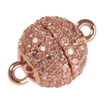 Juwelier Kugelverschluss mit Strass, 12 mm, Metall, roségoldfarben 12mm roségoldfarben