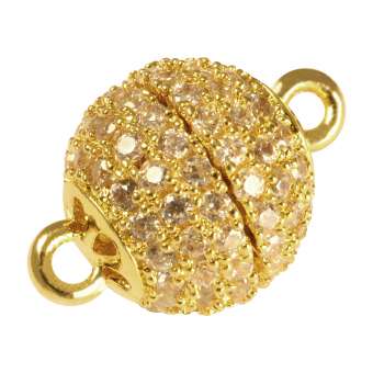 Juwelier Kugelverschluss mit Strass, 12 mm, Metall, goldfarben 12mm goldfarben