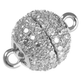 Juwelier Kugelverschluss mit Strass, 14 mm, Metall, silberfarben 14m silberfarben