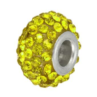 Großlochperle mit 90 Strass-Steinen, 15mm, zitronengelb zitronengelb
